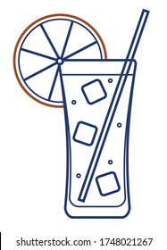Vector Line Art minimalistisch Schlagschlag stilisierte lange Insel-Eis-Tee-Cocktail-Illustration. Für Karten, Poster, Banner oder Restaurant-Menü für Beachparty, Website oder Blog-Drink-Rezept