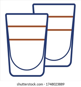 Vector line art minimalist stroke stylized alcohol cocktail logo illustration. 2 layered shot shooters glass. For card, poster, banner, restaurant menu for beach party event, website or blog recipe