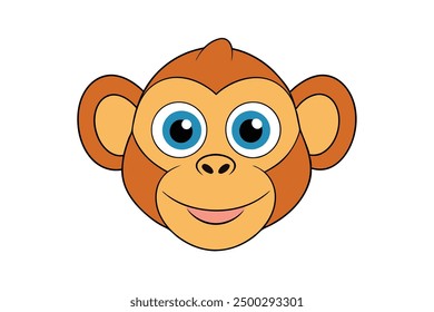 Vector Line Art of Monkey Face White Background, Illustration, Logo Icon, Clipart