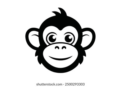 Vector Line Art of Monkey Face White Background, Illustration, Logo Icon, Clipart