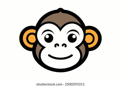 Vector Line Art of Monkey Face White Background, Illustration, Logo Icon, Clipart