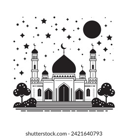 Vector line art mosque illustration