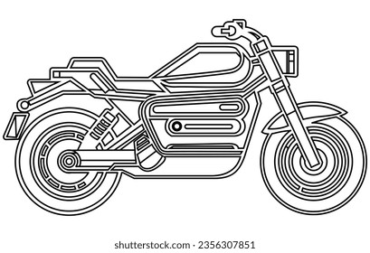 Vector line art motorcycle for concept design. Sport bike black contour outline sketch illustration isolated on white background. Stroke without fill.
