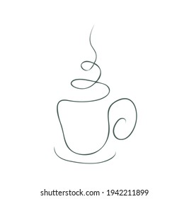 Vector line art mug with smoke clip art isolated on white background. Hot drink cup sketch illustration for cafe, restaurant, menu, recipe. 