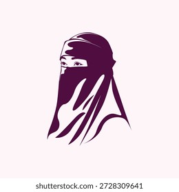 Vector Line Art of a Muslim Woman's Veil