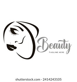 Vector line art natural leaf beauty woman face logo design