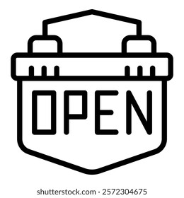 Vector line art open sign icon for business and commercial shop store entrance, indicating availability and operational hours