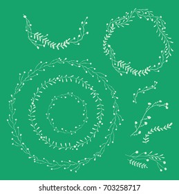 Vector line art ornament frame in a circle flowers, leaves, twigs, decor elements autumn, summer, spring, inscription frames, design of books, pages, wallpaper