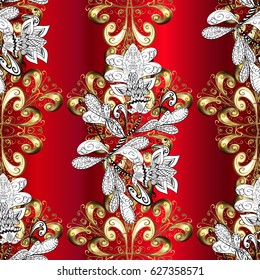Vector line art ornamental border for design template. Vector sketch for invitations, cards, certificate. Golden outline floral decor. Golden element on red gradient background. Eastern style element.