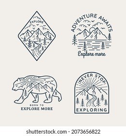 Vector line art outdoor badges. Perfect for apparel prints, posters and other uses. 