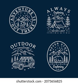 Vector line art outdoor badges. Perfect for apparel prints, posters and other uses. 