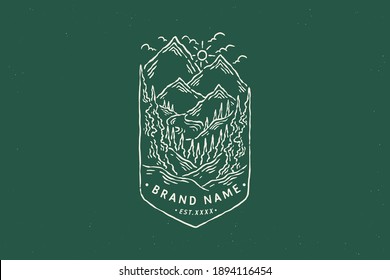 vector line art outdoor nature vintage badge design. design can be used for print and digital needs