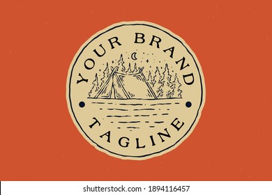 vector line art outdoor nature vintage badge design. design can be used for print and digital needs
