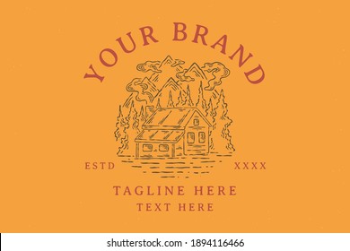 vector line art outdoor nature vintage badge design. design can be used for print and digital needs