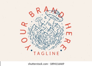 vector line art outdoor nature vintage badge design. design can be used for print and digital needs