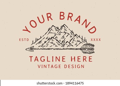 vector line art outdoor nature vintage badge design. design can be used for print and digital needs