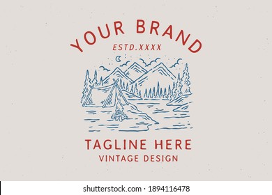 vector line art outdoor nature vintage badge design. design can be used for print and digital needs