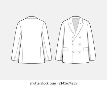 VECTOR LINE ART OUTLINE DOUBLE BREASTED BLAZER WITH SIX BUTTON COLLECTION FOR SIZE CHARTS OR SIZE