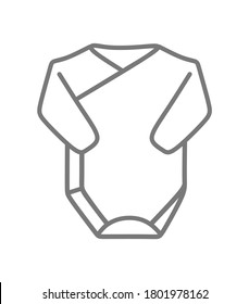 Vector line art outline grey and white drawing illustration of children's clothing bodysuit with long sleeves.Simple design flat linear icon for baby or toddler apparel website shop.Newborn child.