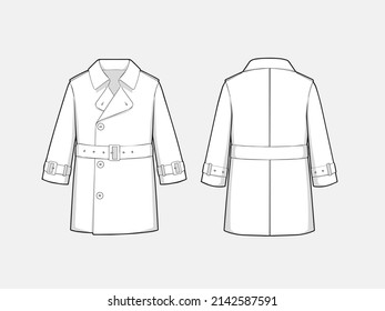 VECTOR LINE ART OUTLINE HERITAGE KIDS CHILDREN TRENCH COAT COLLECTION FOR SIZE CHARTS OR SIZE GUIDE