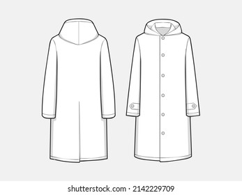 VECTOR LINE ART OUTLINE HOODED JACKET SHORT TRENCH COAT COLLECTION FOR SIZE CHARTS OR SIZE GUIDE