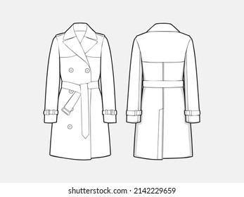 VECTOR LINE ART OUTLINE SHORT HERITAGE TRENCH COAT COLLECTION FOR SIZE CHARTS OR SIZE GUIDE