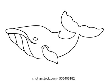 Vector line art outline stroke drawn whale isolated on white background 