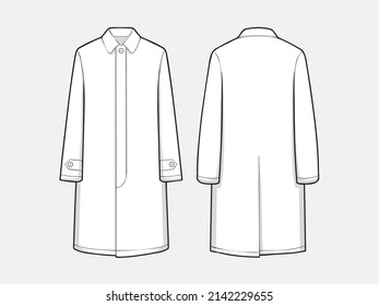 VECTOR LINE ART OUTLINE TECHNICAL LONG LEATHER TRENCH COAT COLLECTION FOR SIZE CHARTS OR SIZE GUIDE