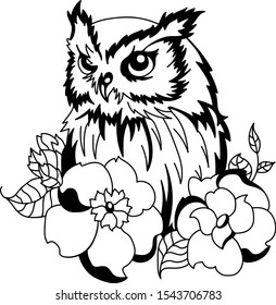 Vector line art owl tattoo