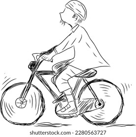 vector line art of people riding bicycles happily on a White background. Can be used for printing on motorcycle club t-shirts, backgrounds, banners, posters, web, etc.