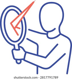 Vector line art of a person using a signal mirror heliograph for emergency survival communication.