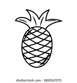 Vector line art pineapple icon. Isolated fruit silhouette in cartoon style. Fruit pictogram for coloring