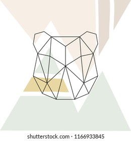 Vector line art polygonal bear face silhouette. Scandinavian abstract art. It may be used for poster, postcard, layout, greeting card, wall art, phone case, t-shirt