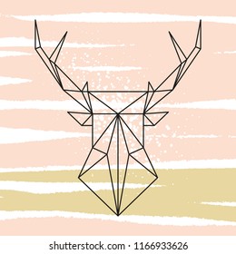 Vector line art polygonal deer face silhouette. Scandinavian abstract art. It may be used for poster, postcard, layout, greeting card, wall art, phone case, t-shirt