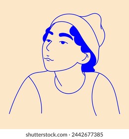 Vector line art portrait of yung boy. Design element for advertising, posters, prints for clothing, banners, covers, websites, social networks, logo