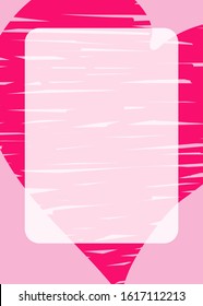 Vector line art postcard for Valentine's Day with place for text. Hand-drawn fuchsia heart on a pink background. Tangled lines, messy design. Copy space valentine card. Invitation stock illustration