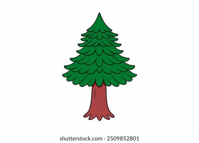 Vector Line Art of Redwood Tree on White Background Vector Illustration and Logo Clipart