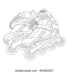Vector line art roller skates. Hand-drawn vector illustration. Can be used for graphic design, textile design or web design.