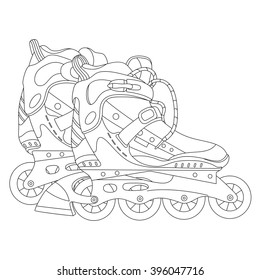 Vector line art roller skates. Hand-drawn vector illustration. Can be used for graphic design, textile design or web design.