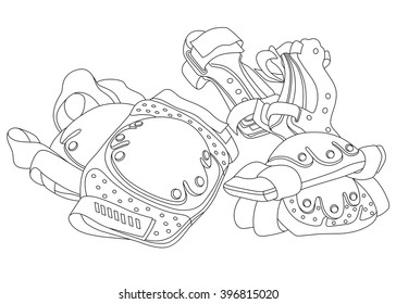 Vector line art roller skating protective gear. Hand-drawn vector illustration. Can be used for graphic design, textile design or web design.