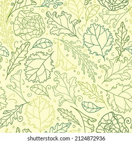 Vector Line Art salad Seamless Pattern Background Ornament with hand drawn doodle elements. Great for textiles, banners, wallpapers, wrapping - vector design