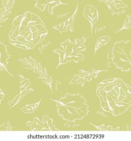 Vector Line Art salad Seamless Pattern Background Ornament with hand drawn doodle elements. Great for textiles, banners, wallpapers, wrapping - vector design