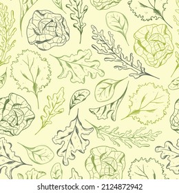 Vector Line Art salad Seamless Pattern Background Ornament with hand drawn doodle elements. Great for textiles, banners, wallpapers, wrapping - vector design