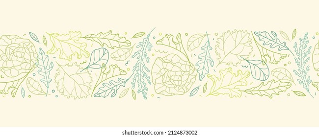 Vector Line Art salad Seamless Pattern Background Ornament with hand drawn doodle elements. Great for textiles, banners, wallpapers, wrapping - vector design