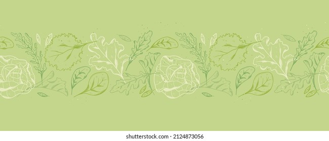 Vector Line Art salad Seamless Pattern Background Ornament with hand drawn doodle elements. Great for textiles, banners, wallpapers, wrapping - vector design