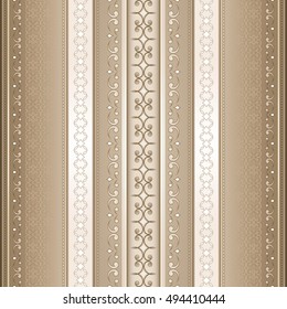 Vector line art seamless border for design template. Decorative seamless border on beige background. Colored element for design in Eastern style.