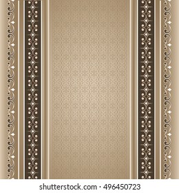 Vector line art seamless border for design template. Decorative element for design in Eastern style ont beige background and place for your text. Vintage pattern for invitations,  greeting cards.. 