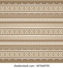 Vector line art seamless border for design template. Decorative element for design in Eastern style ont beige background. Vintage pattern for invitations, greeting cards, wallpaper. Traditional decor.