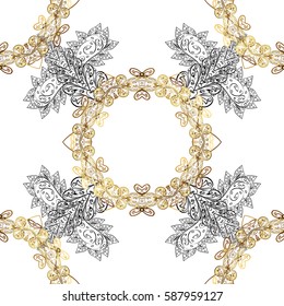 Vector line art seamless border for design template. Eastern style element. Golden outline floral decor. Vector sketch for invitations, cards, thank you message, web page. Golden element on background