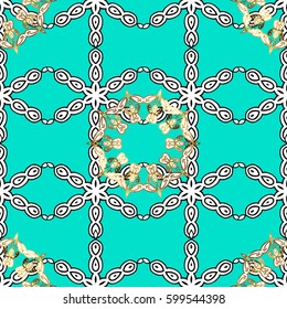 Vector line art seamless border for design template. Vector sketch for invitations, cards, certificate, web page. Eastern style element. Golden outline floral decor. Golden element on blue background.